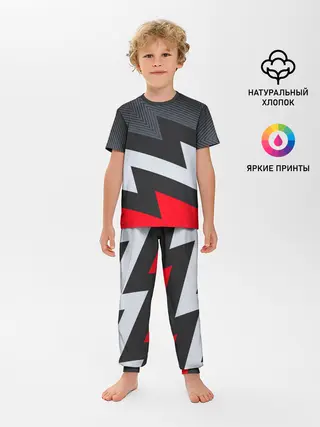 Детская пижама с брюками / Черно-красные зигзаги