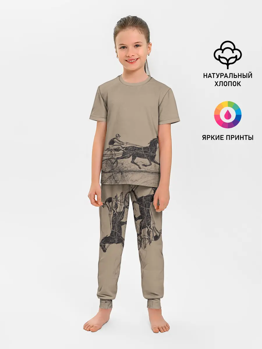 Детская пижама с брюками / лошадь с колесницей