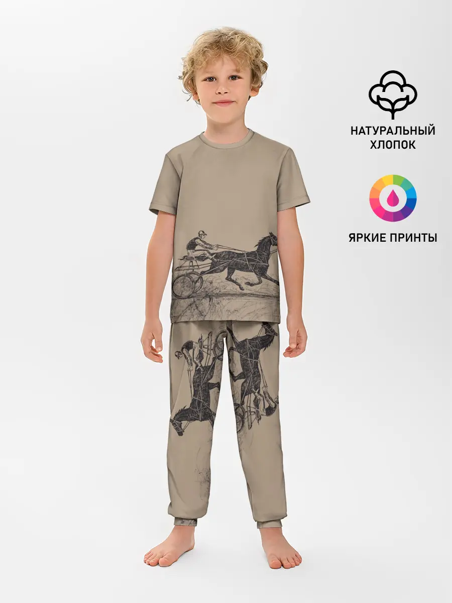 Детская пижама с брюками / лошадь с колесницей