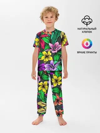 Детская пижама с брюками / Цветочный фон | Пляжная