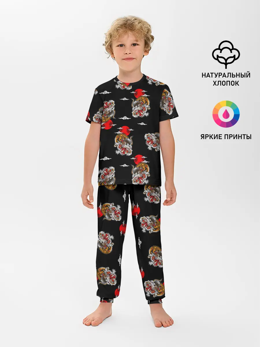 Детская пижама с брюками / Японский стиль - тигры