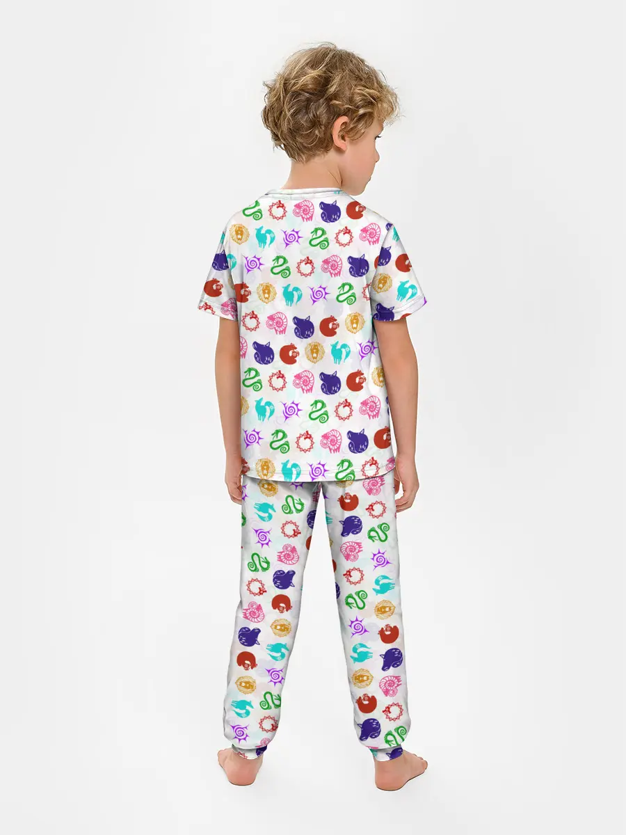 Детская пижама с брюками / 7 СМЕРТНЫХ ГРЕХОВ ЦВЕТНОЙ ПАТТЕРН СИМВОЛЫ