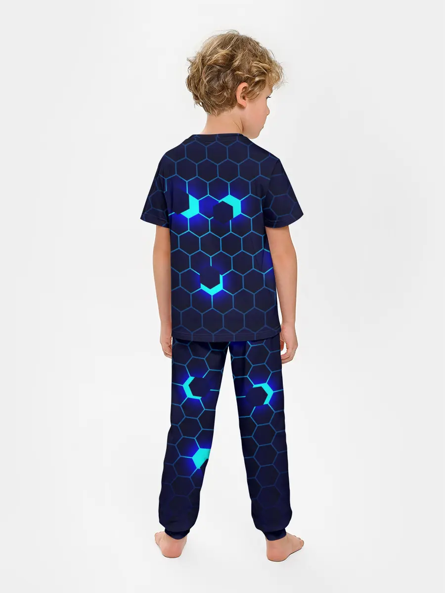 Детская пижама с брюками / СИНИЕ СОТЫ В НЕОНЕ