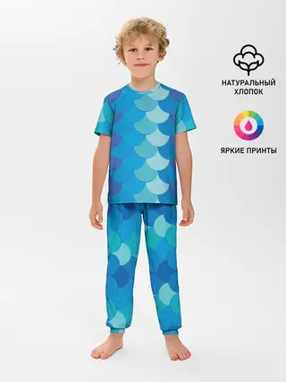 Детская пижама с брюками / Синяя чешуя рыбы