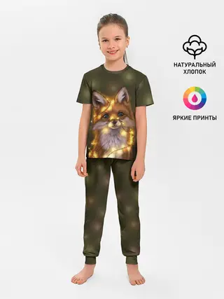 Детская пижама с брюками / Лисёнок и гирлянда