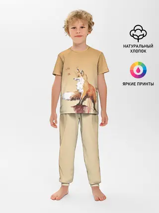 Детская пижама с брюками / акварельная лиса задумчивости