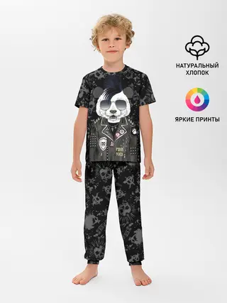 Детская пижама с брюками / Панда в косухе