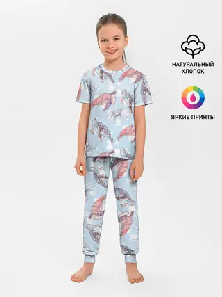 Детская пижама с брюками / подводный мир черепахи медузы