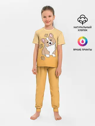 Детская пижама с брюками / Персик Корги