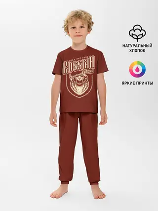 Детская пижама с брюками / Русский медведь в шапке