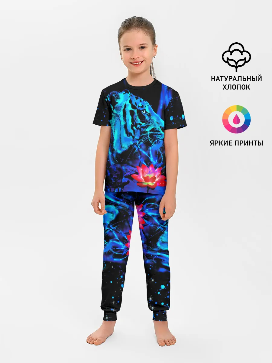 Детская пижама с брюками / Синий водяной тигр