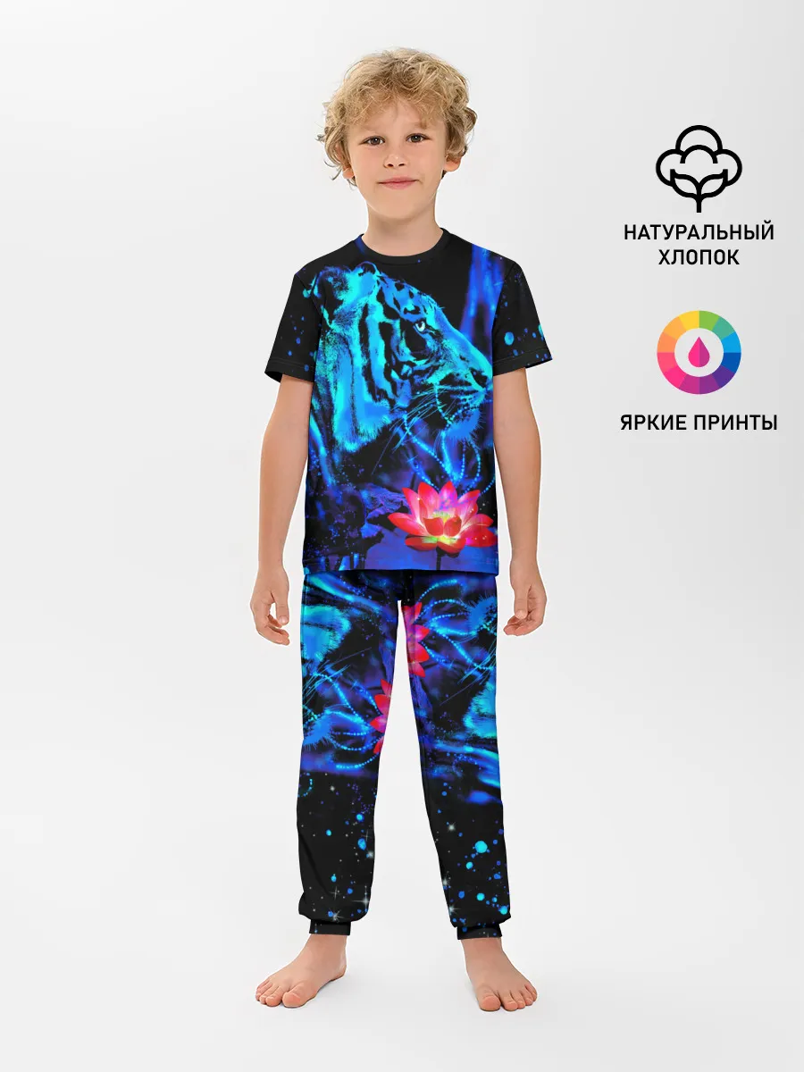 Детская пижама с брюками / Синий водяной тигр