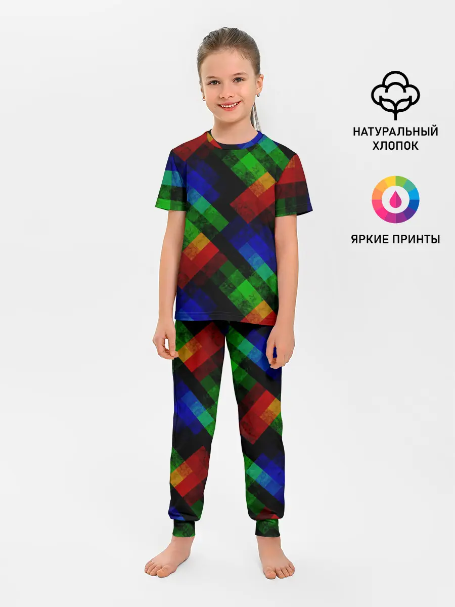 Детская пижама с брюками / Разноцветный мраморный узор