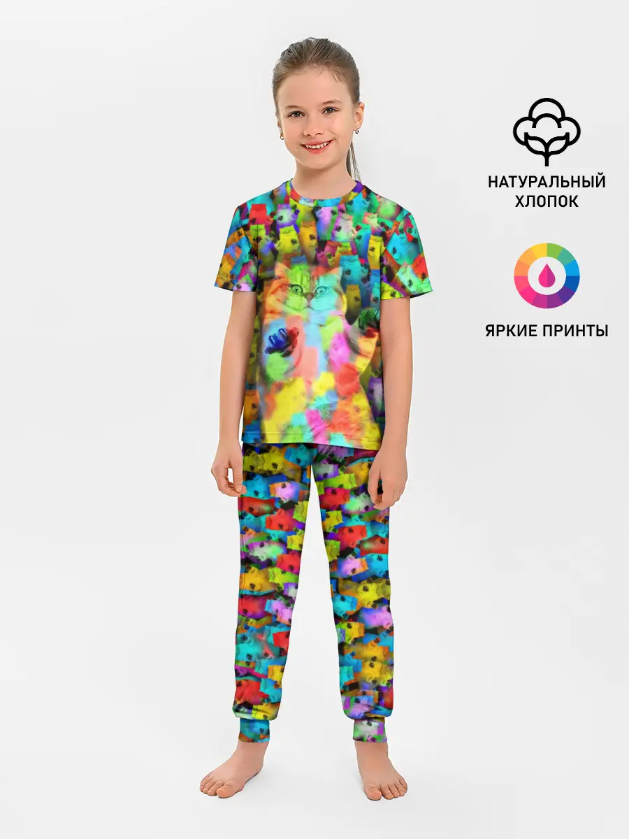 Детская пижама с брюками / Котики на дискотеке