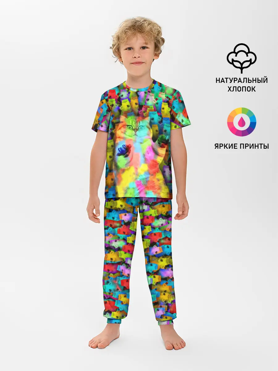 Детская пижама с брюками / Котики на дискотеке
