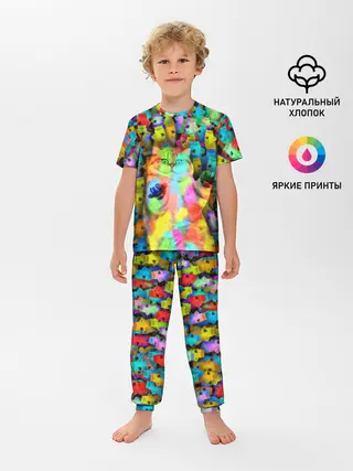 Детская пижама с брюками / Котики на дискотеке