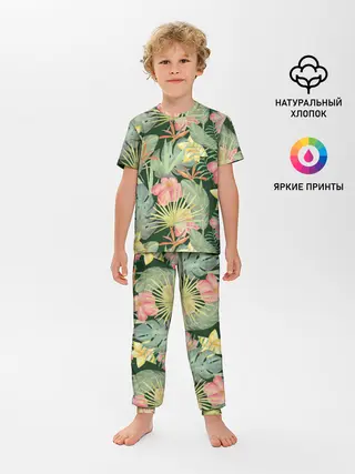 Детская пижама с брюками / Тропические растения и цветы