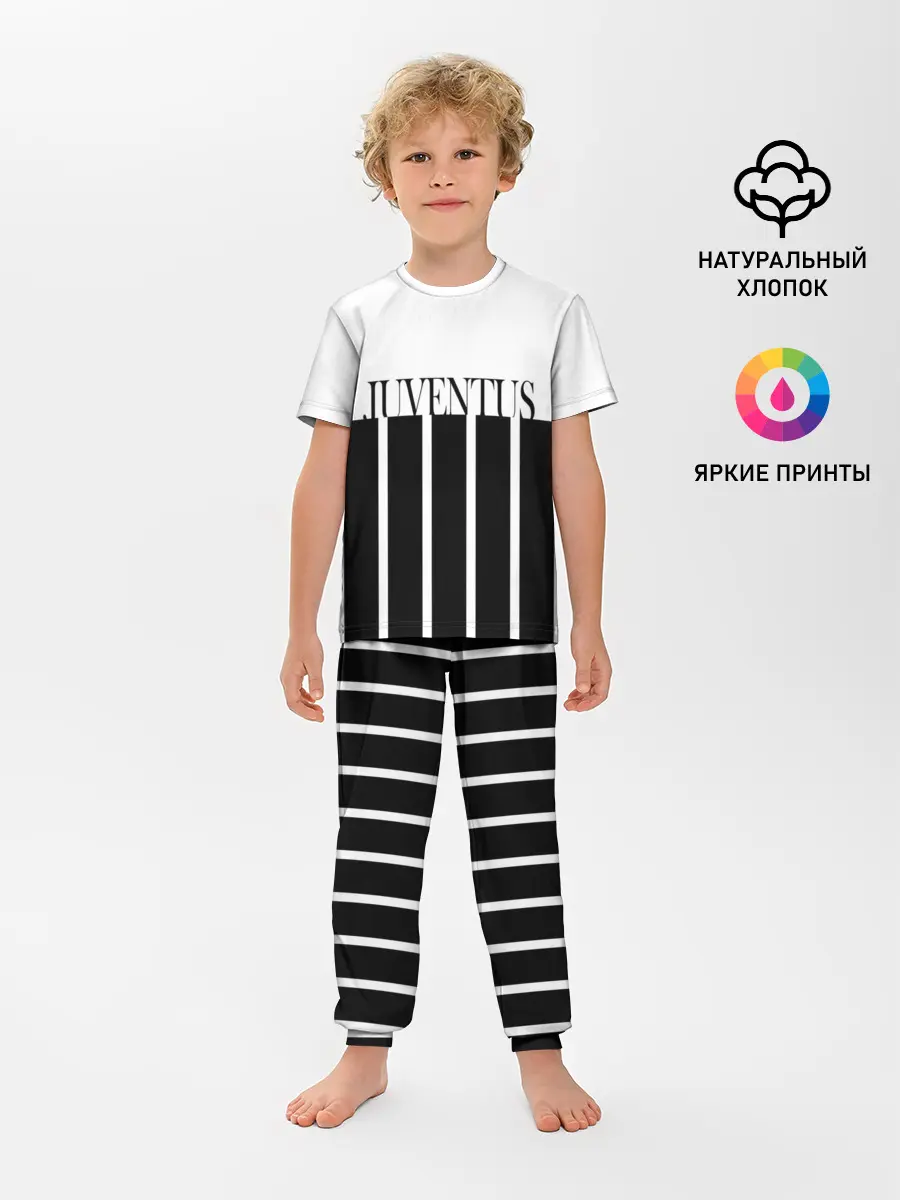 Детская пижама с брюками / Juventus | Tee Black and White