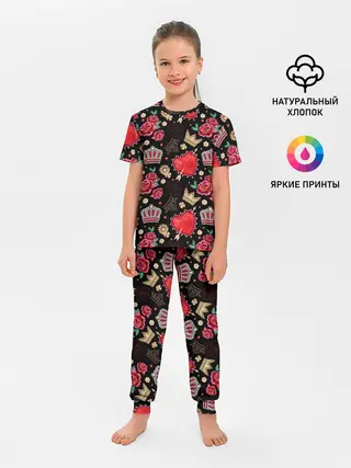 Детская пижама с брюками / Корона и розы