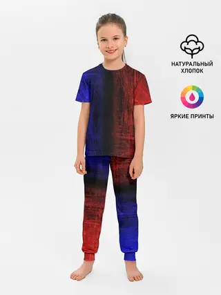 Детская пижама с брюками / Сине-Красная Текстура