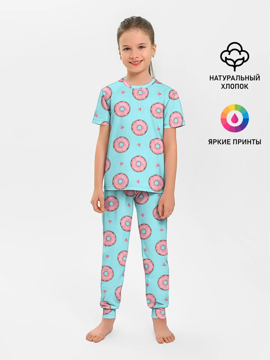Детская пижама с брюками / Розовые пончики