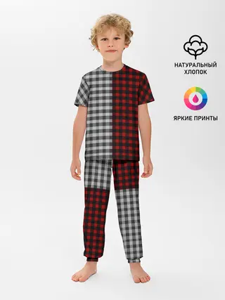 Детская пижама с брюками / Красно белая рубашка в клетку