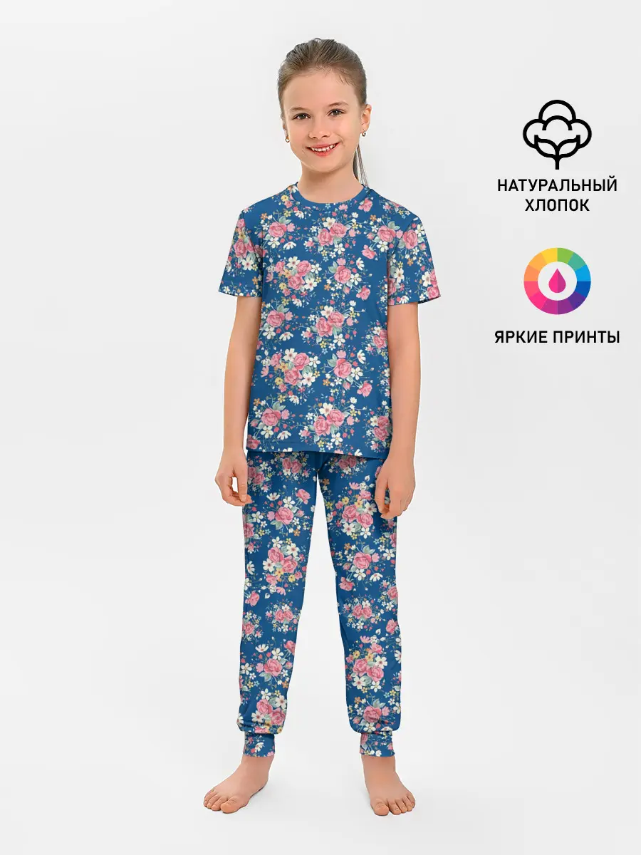 Детская пижама с брюками / Розы и Ромашки