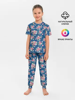 Детская пижама с брюками / Розы и Ромашки