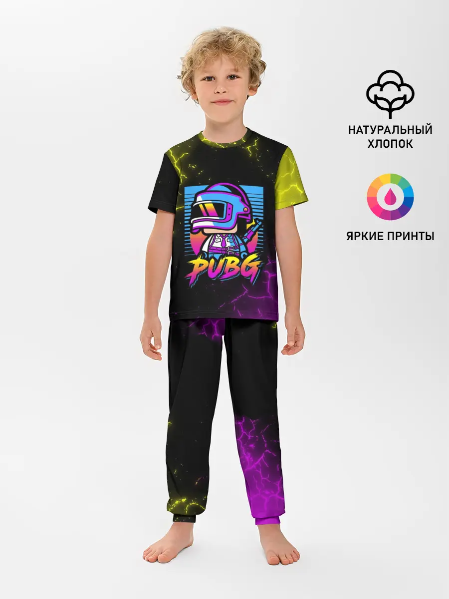 Детская пижама с брюками / PUBG RETRO NEON / ПАБГ НЕОН