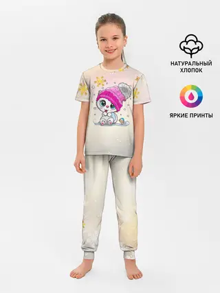 Детская пижама с брюками / Новогодний кот