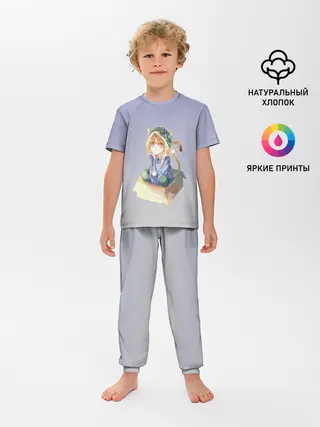 Детская пижама с брюками / мальчик кот в коробке уши мяу