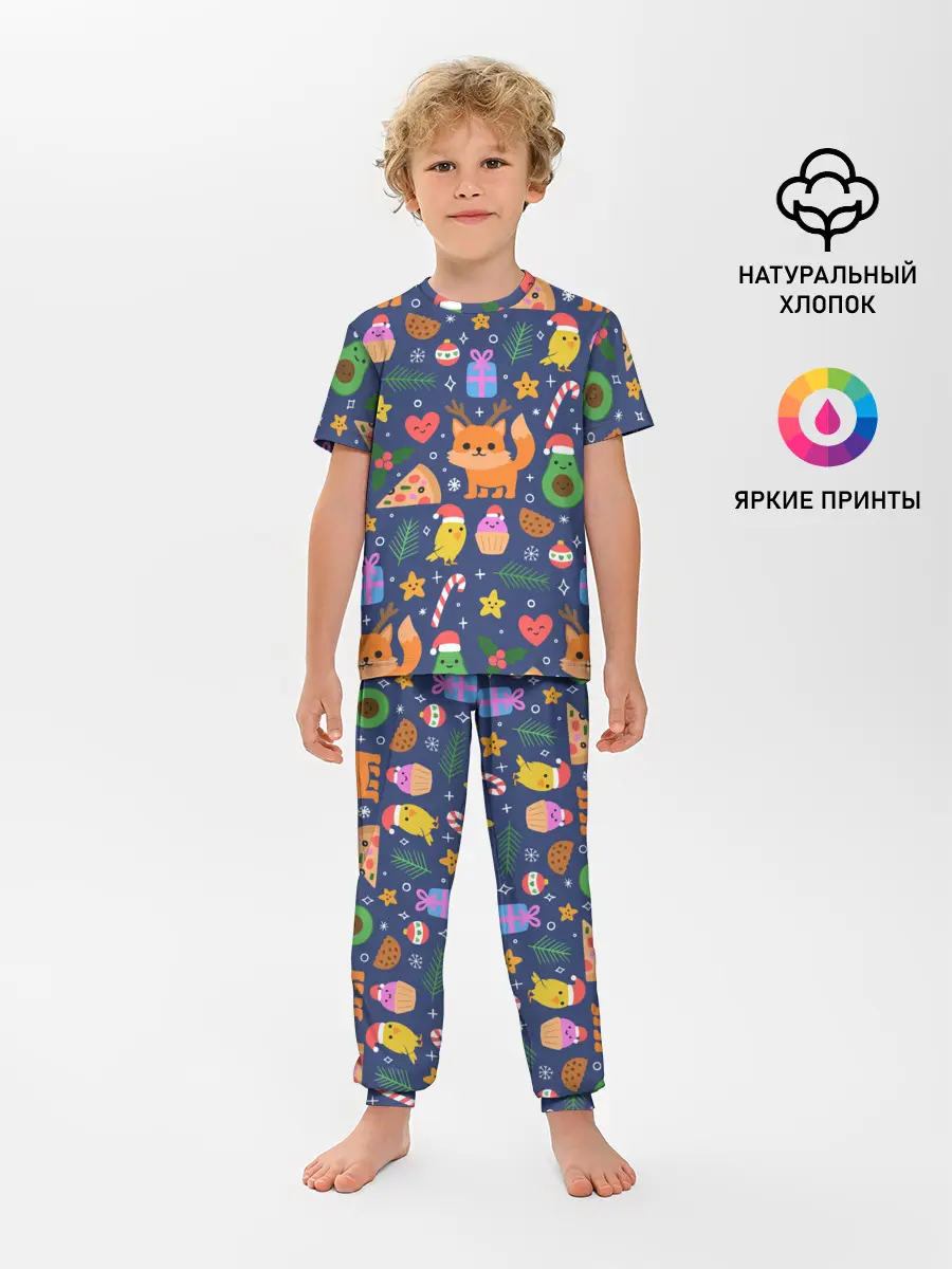 Детская пижама с брюками / Новогодний макет