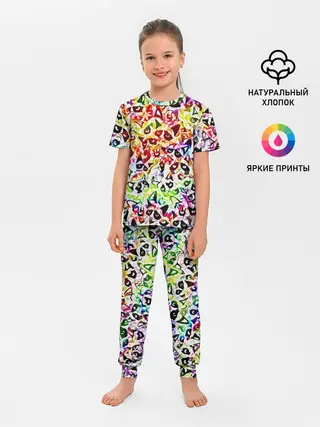 Детская пижама с брюками / Веселый узор из грустных котов