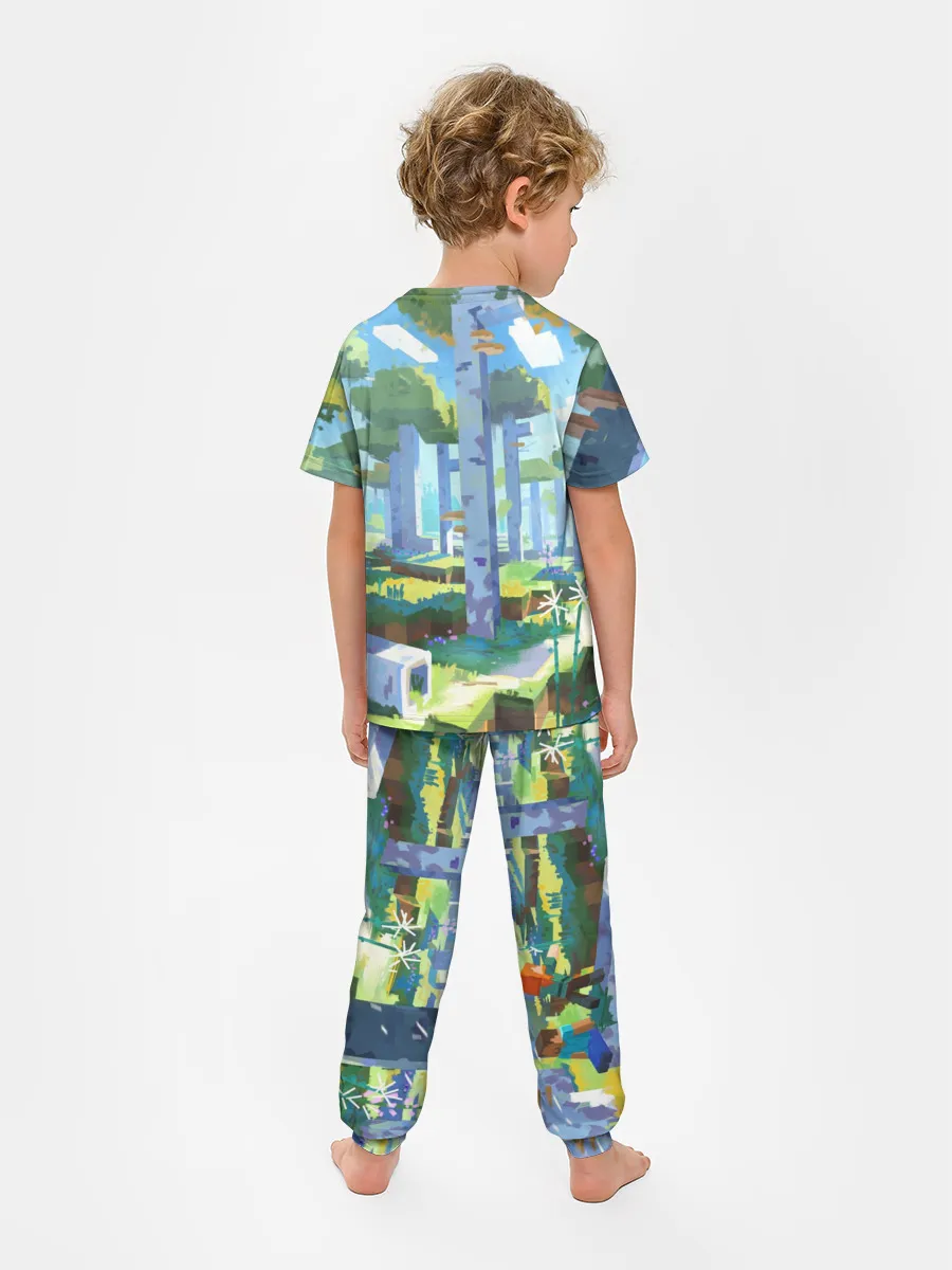 Детская пижама с брюками / Манйкрафт, березовый лес