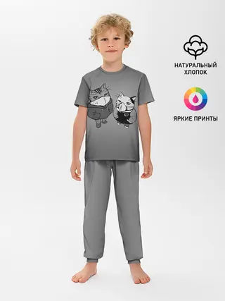 Детская пижама с брюками / Котики в масках