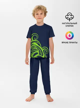 Детская пижама с брюками / Кислотный осьминожка