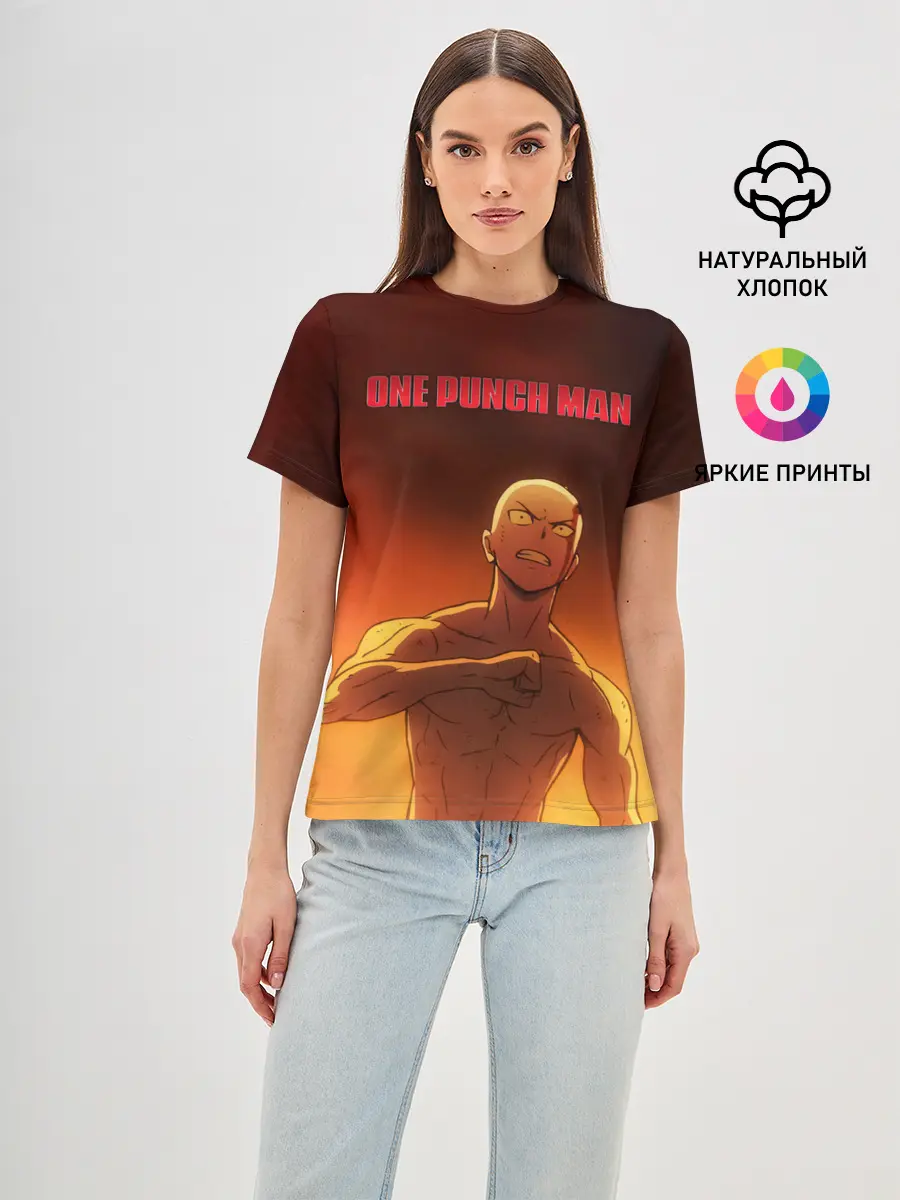 Женская базовая футболка / Сайтама в огне One Punch-Man