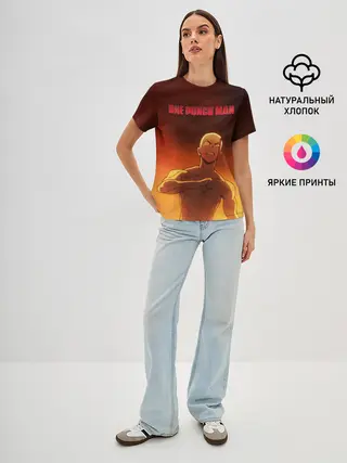 Женская базовая футболка / Сайтама в огне One Punch-Man