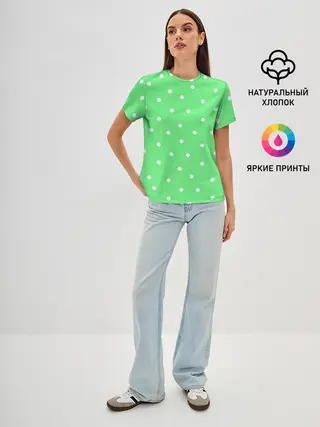 Женская базовая футболка / Горошек на зеленом