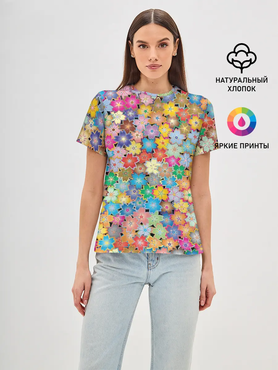 Женская базовая футболка / цветы цветочки