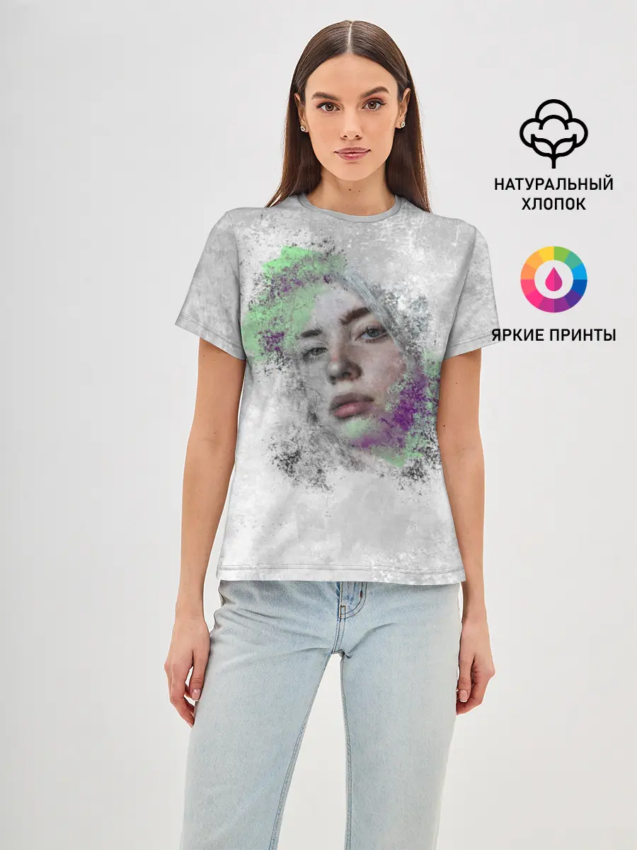 Женская базовая футболка / Билли Айлиш красочная