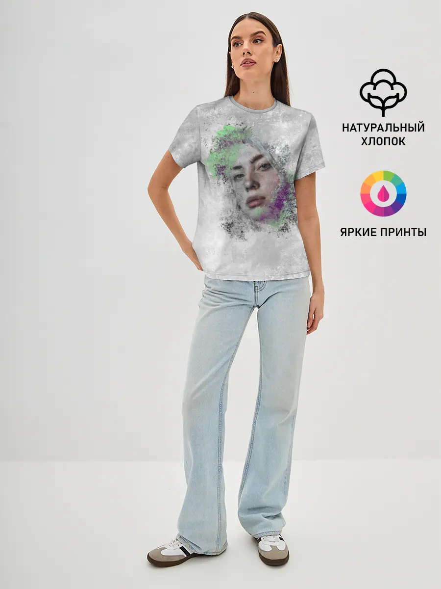 Женская базовая футболка / Билли Айлиш красочная