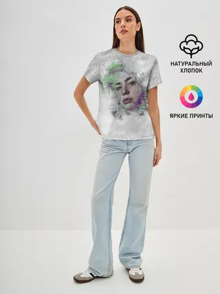 Женская базовая футболка / Билли Айлиш красочная
