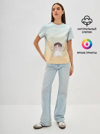 Женская базовая футболка / акварельный ангелок