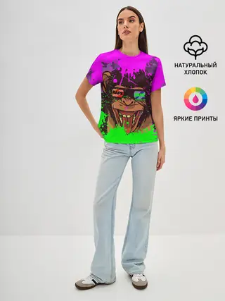 Женская базовая футболка / 3D Neon Monkey
