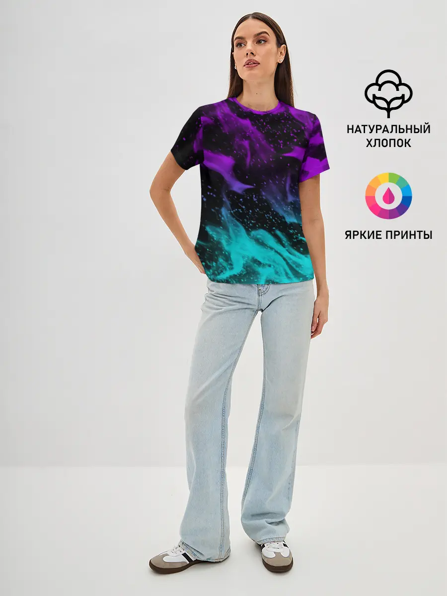 Женская базовая футболка / НЕОНОВЫЙ ОГОНЬ