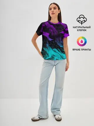 Женская базовая футболка / НЕОНОВЫЙ ОГОНЬ