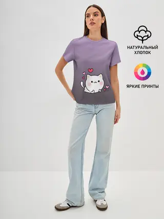 Женская базовая футболка / влюбленный котенок