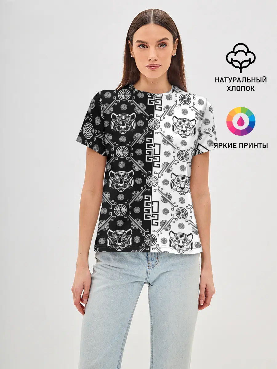 Женская базовая футболка / Тигры в китайском стиле