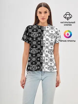 Женская базовая футболка / Тигры в китайском стиле